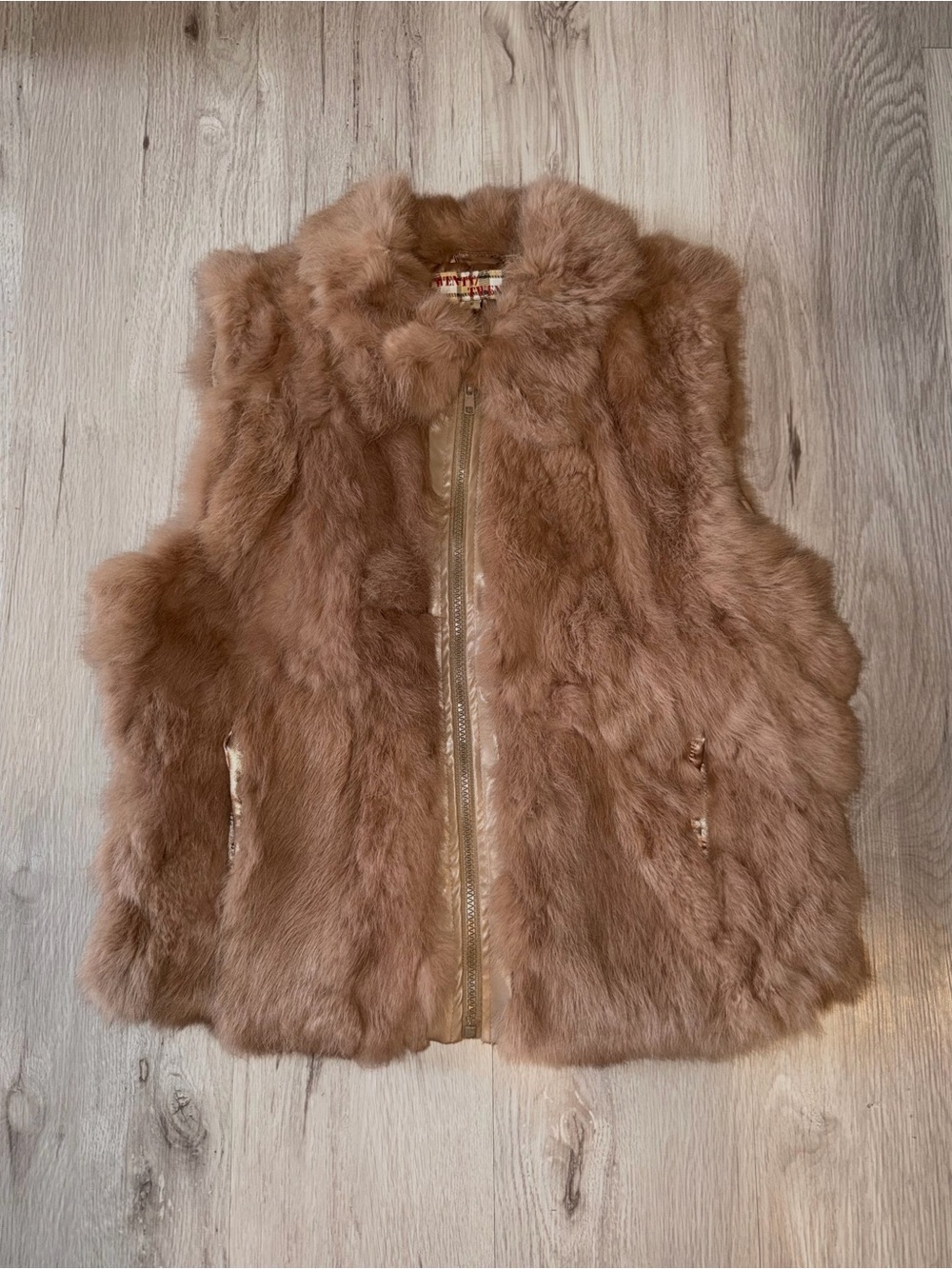 Real Fur Zip-Front Vest in Light Brown - 100% Rabbit Fur